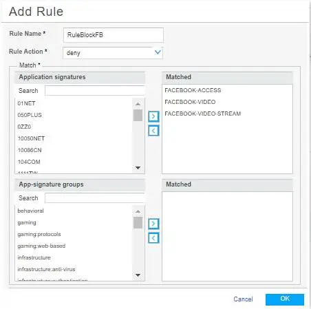 Cấu hình tường lửa Juniper chặn người dùng truy cập web bằng App Firewall - cấu hình Add Rule