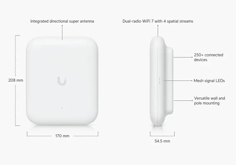 Bộ phát Wifi Unifi U7-Outdoor ngoài trời U7-Outdoor - Bộ phát Wifi Unifi U7-Outdoor ngoài trời (Công nghệ Wi-Fi 7 (802.11be) tốc độ cao và độ trễ thấp 2)