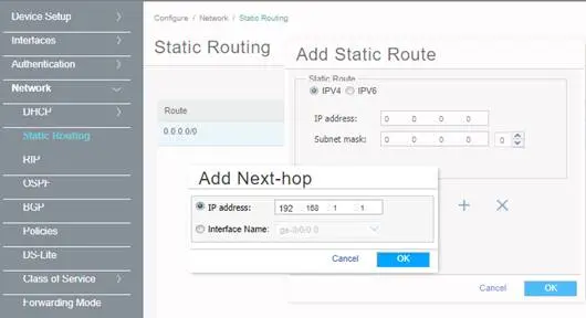 Hướng dẫn các bước cấu hình trên firewall juniper cho phép người dùng truy cập internet - Cấu hình Static Route