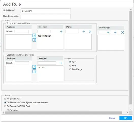 Hướng dẫn các bước cấu hình trên firewall juniper cho phép người dùng truy cập internet - cấu hình Add Rule