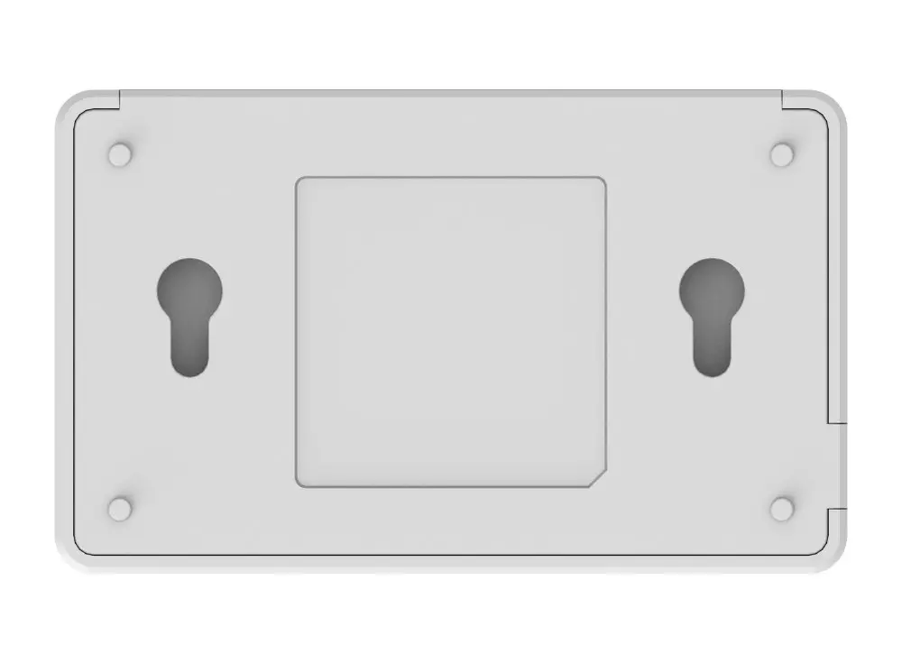 Mặt đáy switch Ruijie RG-ES05F, nơi có hai lỗ để treo máy lên vít khi lắp tường
