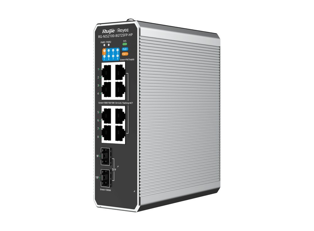 Switch công nghiệp Ruijie RG-NIS2100-8GT2SFP-HP chống xung ±6 kV ở cổng mạng