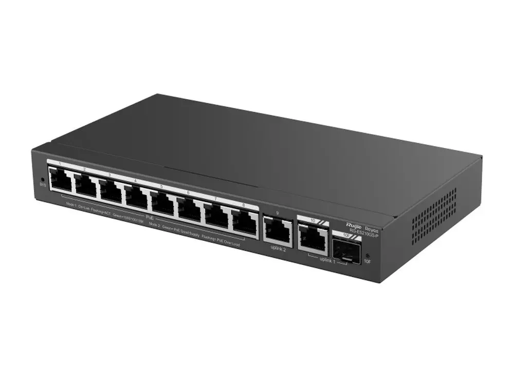 Switch PoE Ruijie RG-ES210GS-P dòng RG-ES2xx có DHCP Snooping, khống chế bão và cô lập cổng