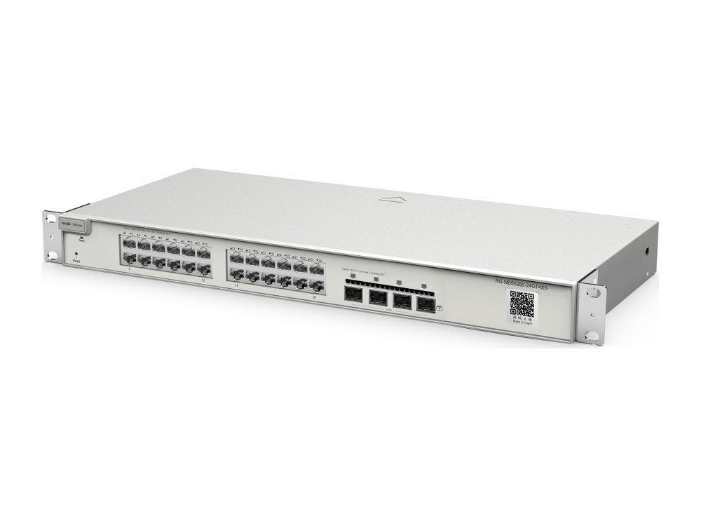 Switch Layer 3 Ruijie RG-NBS5200-24GT4XS nhìn chéo, 24 cổng Gigabit và 4 cổng SFP+