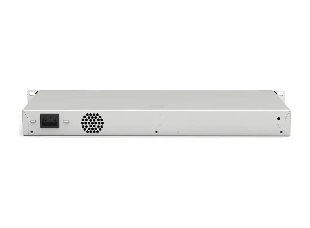 Mặt sau switch Ruijie RG-NBS5100-24GT4SFP với cổng nguồn AC và lỗ thông gió