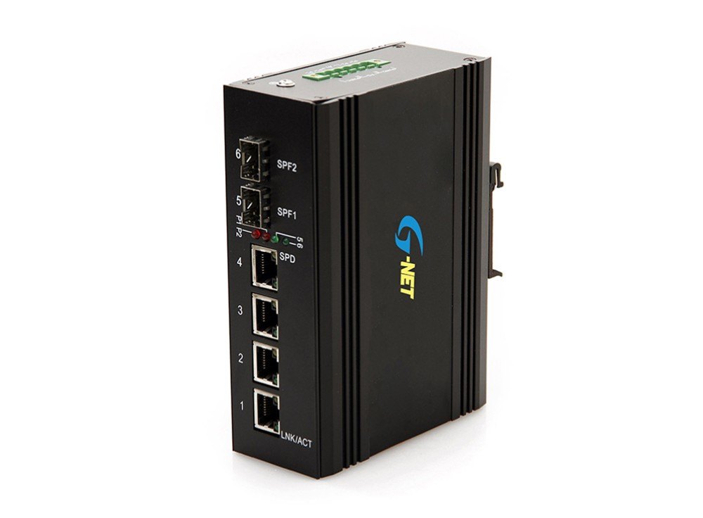 Switch công nghiệp managed G-IMS-2GX4GT-SFP với cầu đấu nguồn 6 chân và vít tiếp địa
