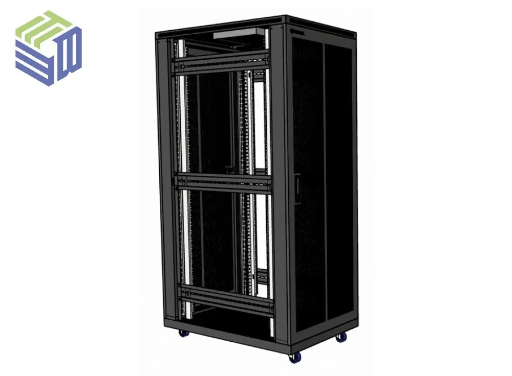 Tủ rack 36U làm tham chiếu mật độ thiết bị; open rack cùng số U đặt được tương đương nhưng hở bốn phía