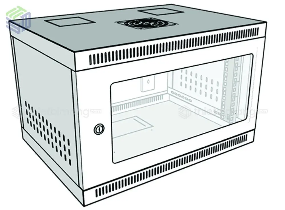 Tủ rack 6U D400 cửa mika Unirack nhìn được đèn trạng thái switch