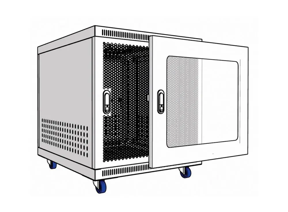 Tủ rack treo tường 10U D500 Unirack có quạt, cửa trước lưới tổ ong