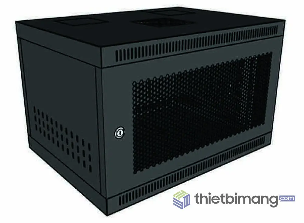 Tủ rack treo tường 6U D400 Unirack màu đen cửa lưới tổ ong