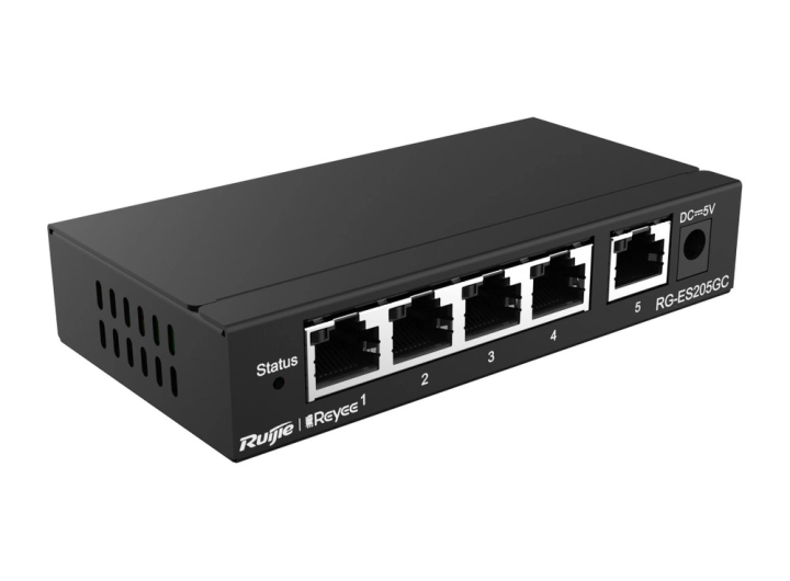 Switch Ruijie RG-ES205GC 5 cổng Gigabit, ảnh hãng nhìn chéo phía trước