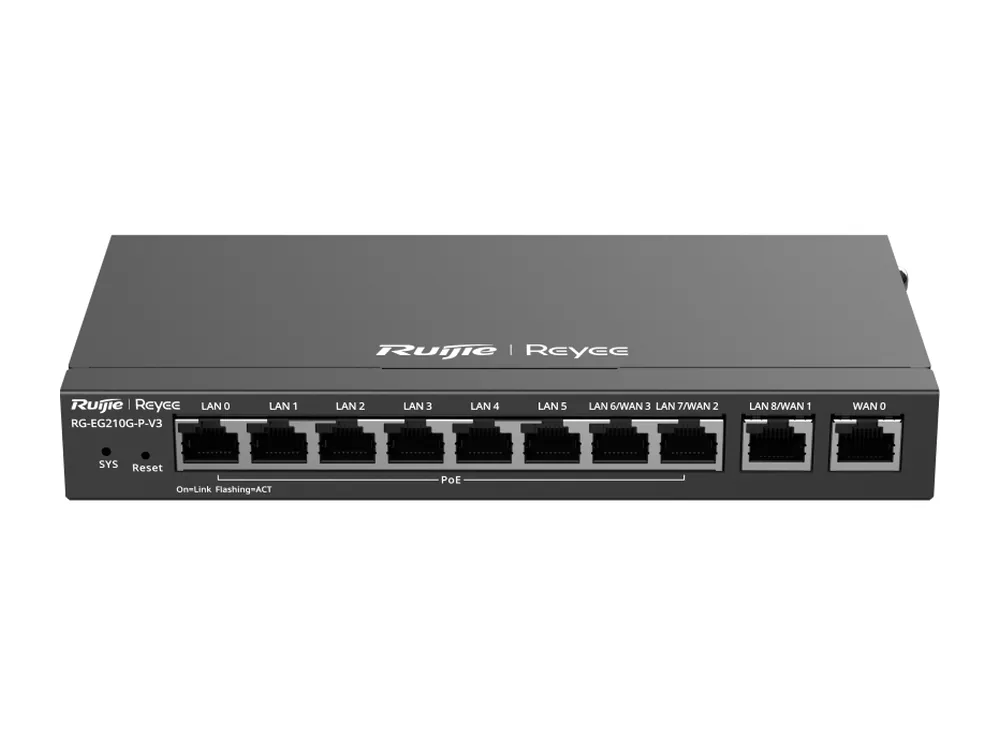 Router PoE Ruijie RG-EG210G-P-V3 10 cổng Gigabit, ảnh mặt trước của hãng