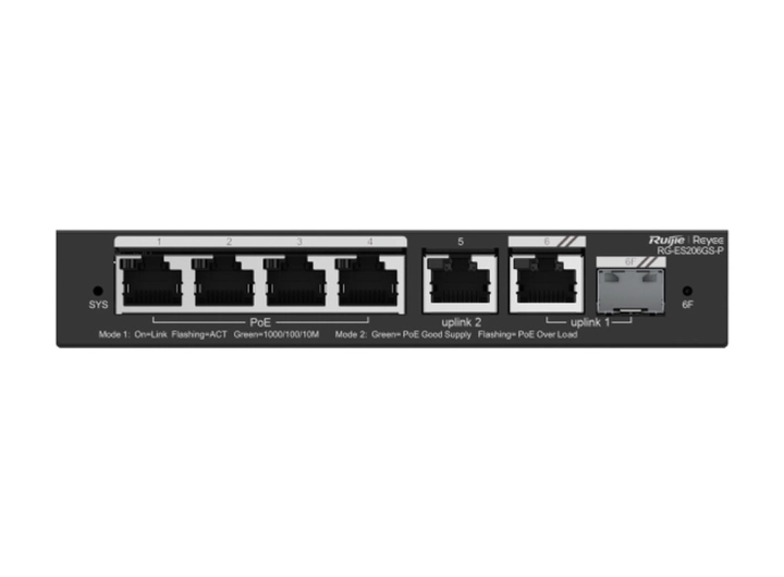 Switch Reyee RG-ES206GS-P nhìn thẳng mặt trước