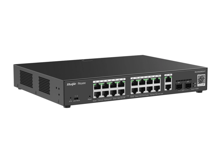 RG-ES220GS-P nhìn chéo từ bên trái, ảnh hãng Ruijie