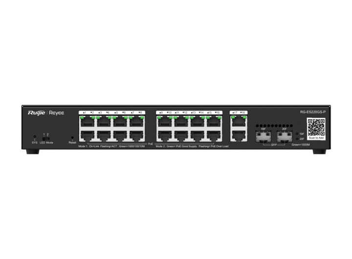 RG-ES220GS-P nhìn thẳng mặt trước, ảnh hãng