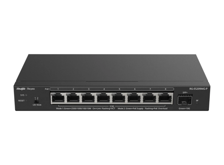 Switch Ruijie RG-ES209MG-P 8 cổng 2.5G PoE+ và 1 SFP+ 10G, ảnh hãng mặt trước