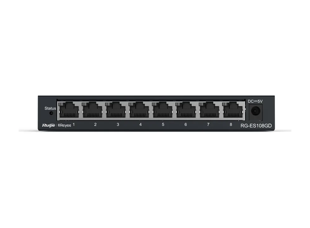 RG-ES108GD nhìn thẳng mặt trước, ảnh hãng