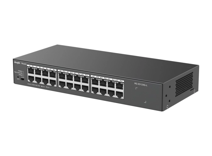 Switch Ruijie RG-ES124G-L 24 cổng Gigabit, ảnh hãng nhìn chéo bên trái