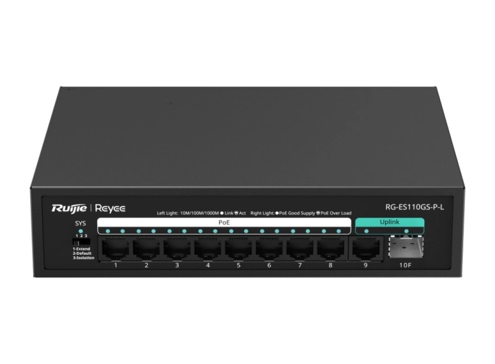 Mặt trước RG-ES110GS-P-L nhìn thẳng, ảnh hãng Ruijie